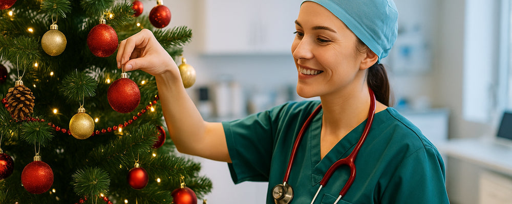 doctor hanging christmas ornaments