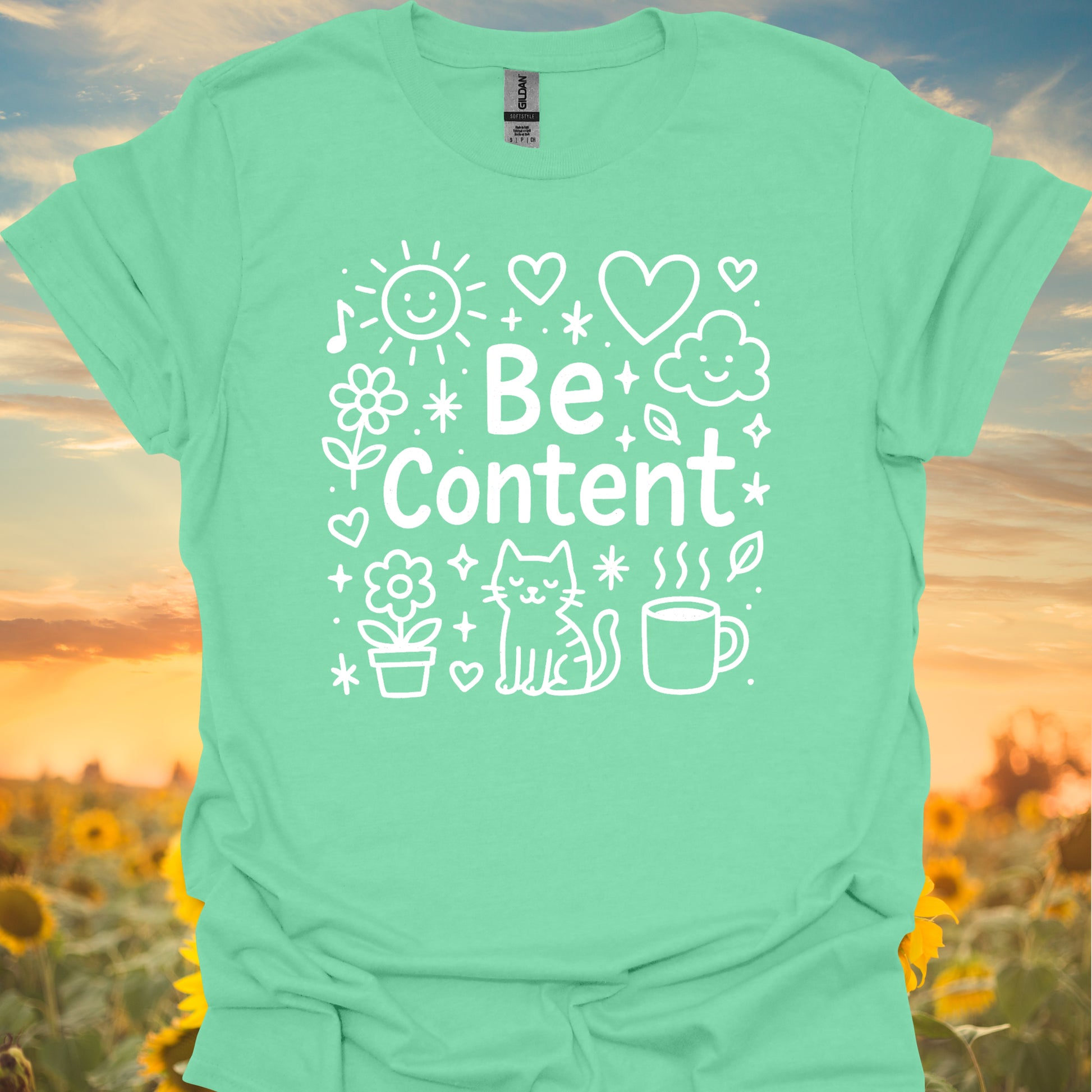 Be Content Positive Affirmation Mental Health Wellness T-Shirt-Mint Green-Health Gear Shop