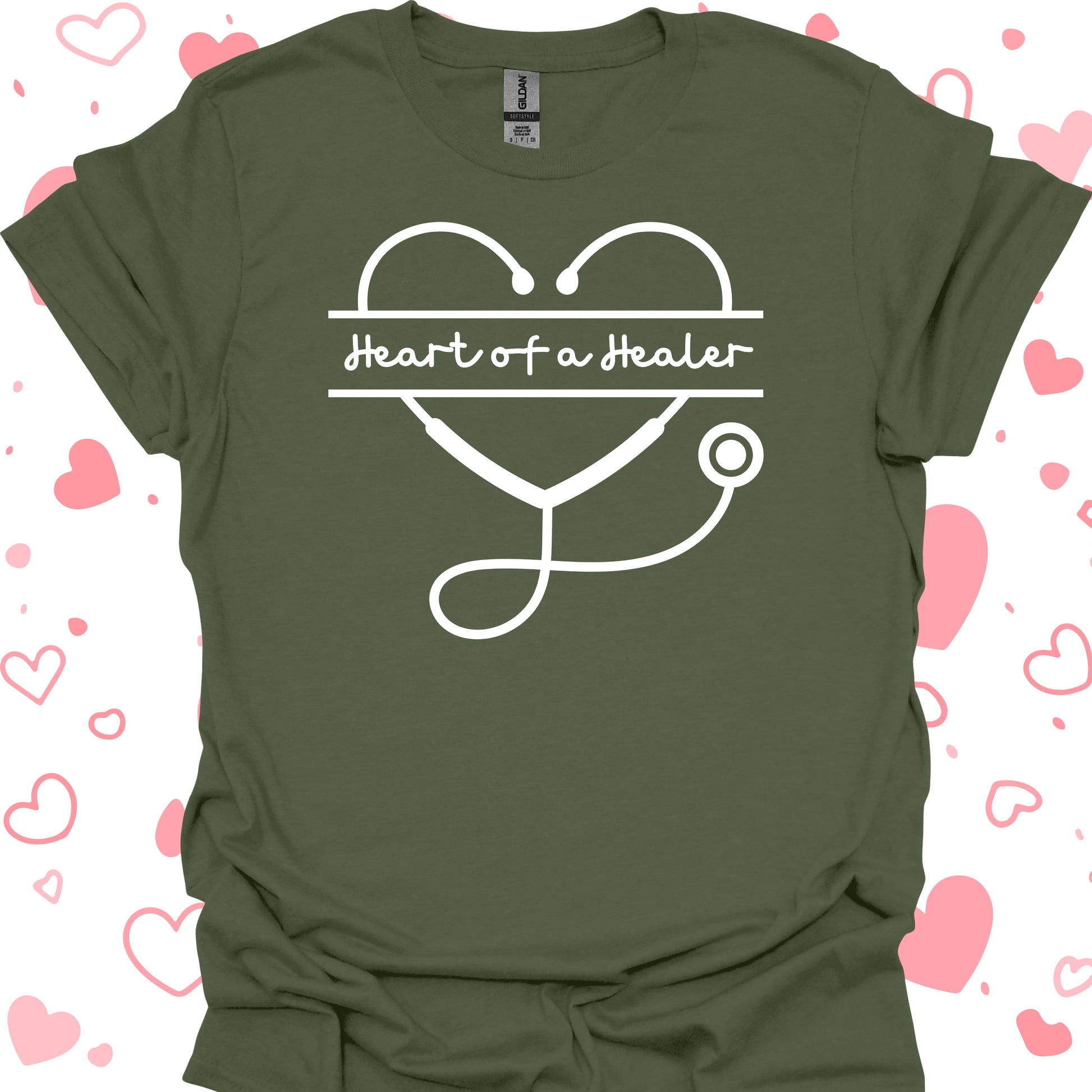 Heart of a Healer T-Shirt – For Compassionate Healthcare Workers-Military Green-Health Gear Shop
