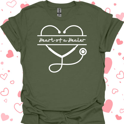 Heart of a Healer T-Shirt – For Compassionate Healthcare Workers-Military Green-Health Gear Shop