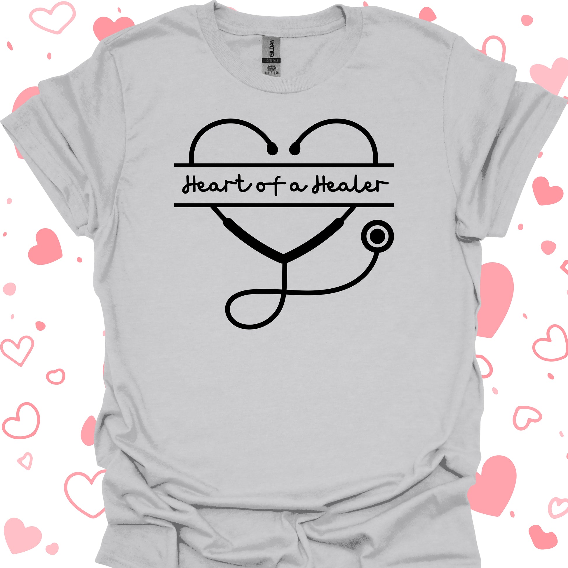 Heart of a Healer T-Shirt – For Compassionate Healthcare Workers-Ice Grey-Health Gear Shop