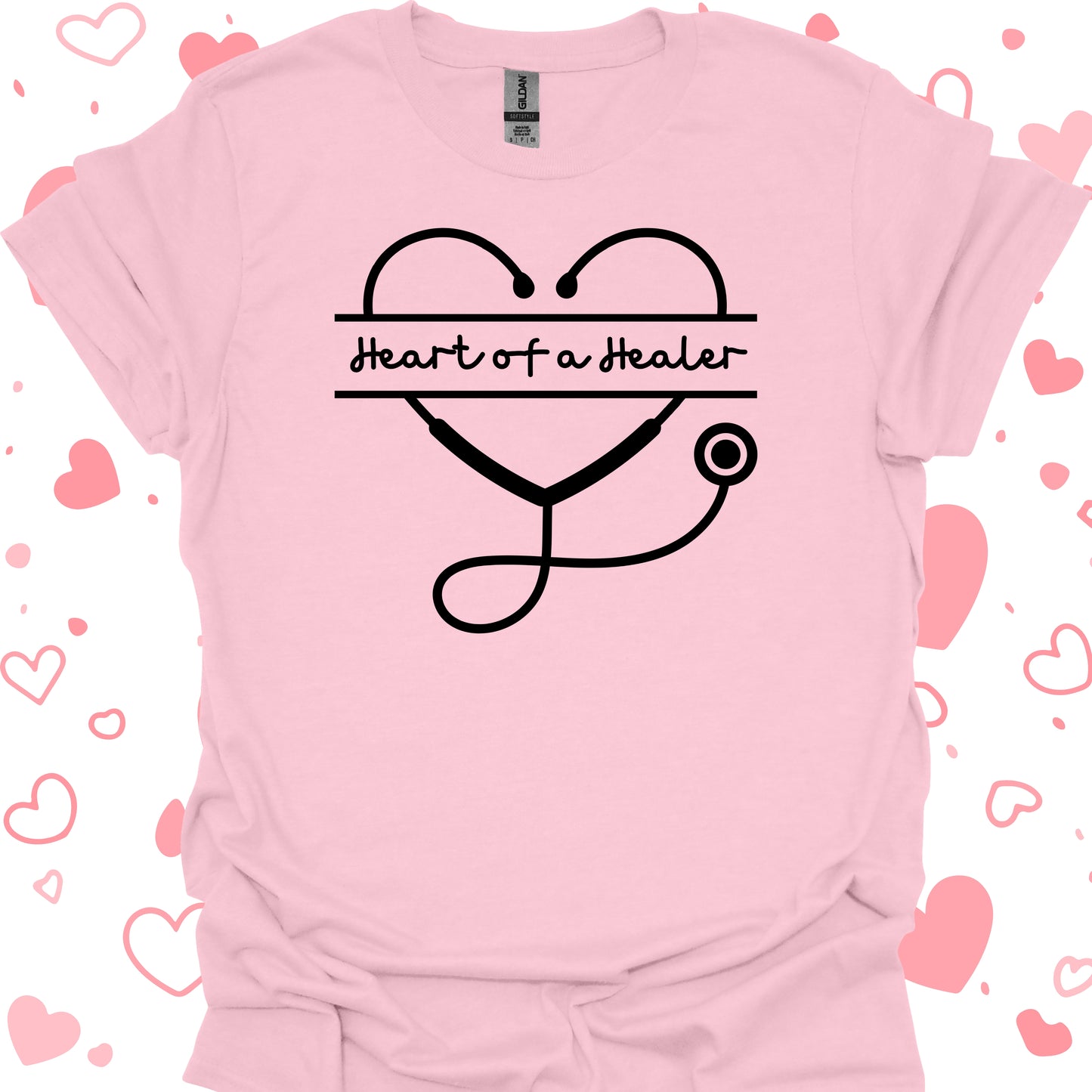 Heart of a Healer T-Shirt – For Compassionate Healthcare Workers-Light Pink-Health Gear Shop