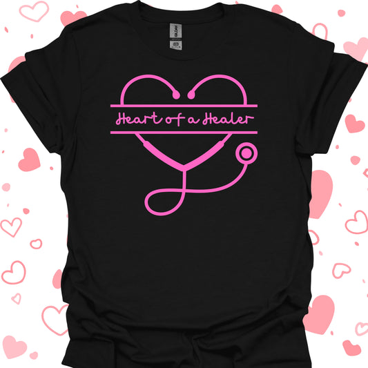 Heart of a Healer T-Shirt Pink – For Compassionate Healthcare Workers-Black-Health Gear Shop