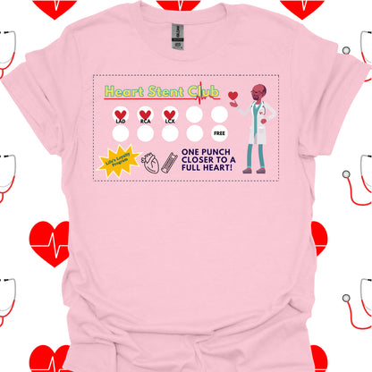 Heart Stent Club Heart Attack Recovery Cardiology Medical Humor T-Shirt in Light Pink – funny medical t-shirt, nurse and doctor gift for healthcare