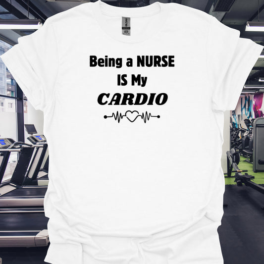 Nurse Cardio Workout Medical Humor T-Shirt-White-Health Gear Shop