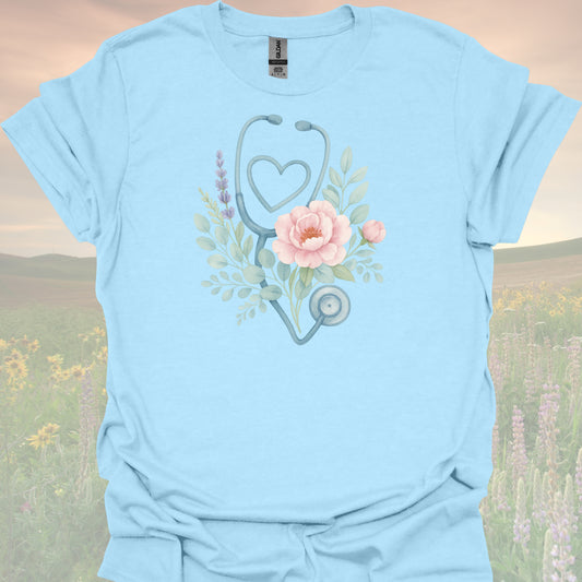 Stethoscope Bouquet T-Shirt-Light Blue-Health Gear Shop
