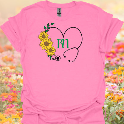 Floral RN Nurse Stethoscope T-Shirt