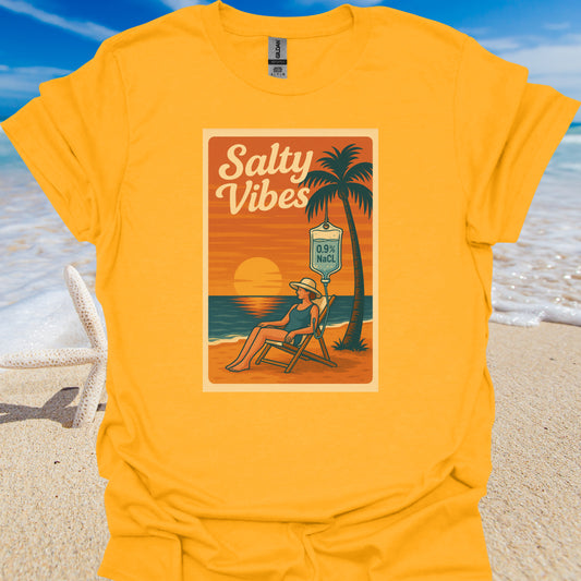 Salty Vibes Beach Normal Saline Medical Humor T-Shirt-Gold-Health Gear Shop