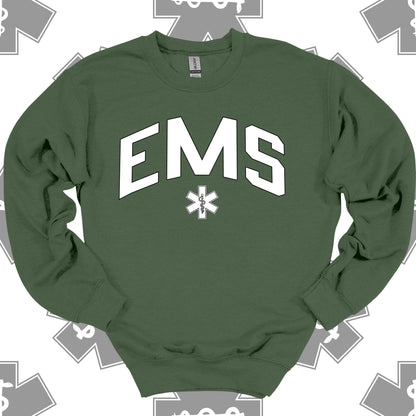 Varsity EMS Crewneck Sweatshirt in Military Green – Gift for First Responders