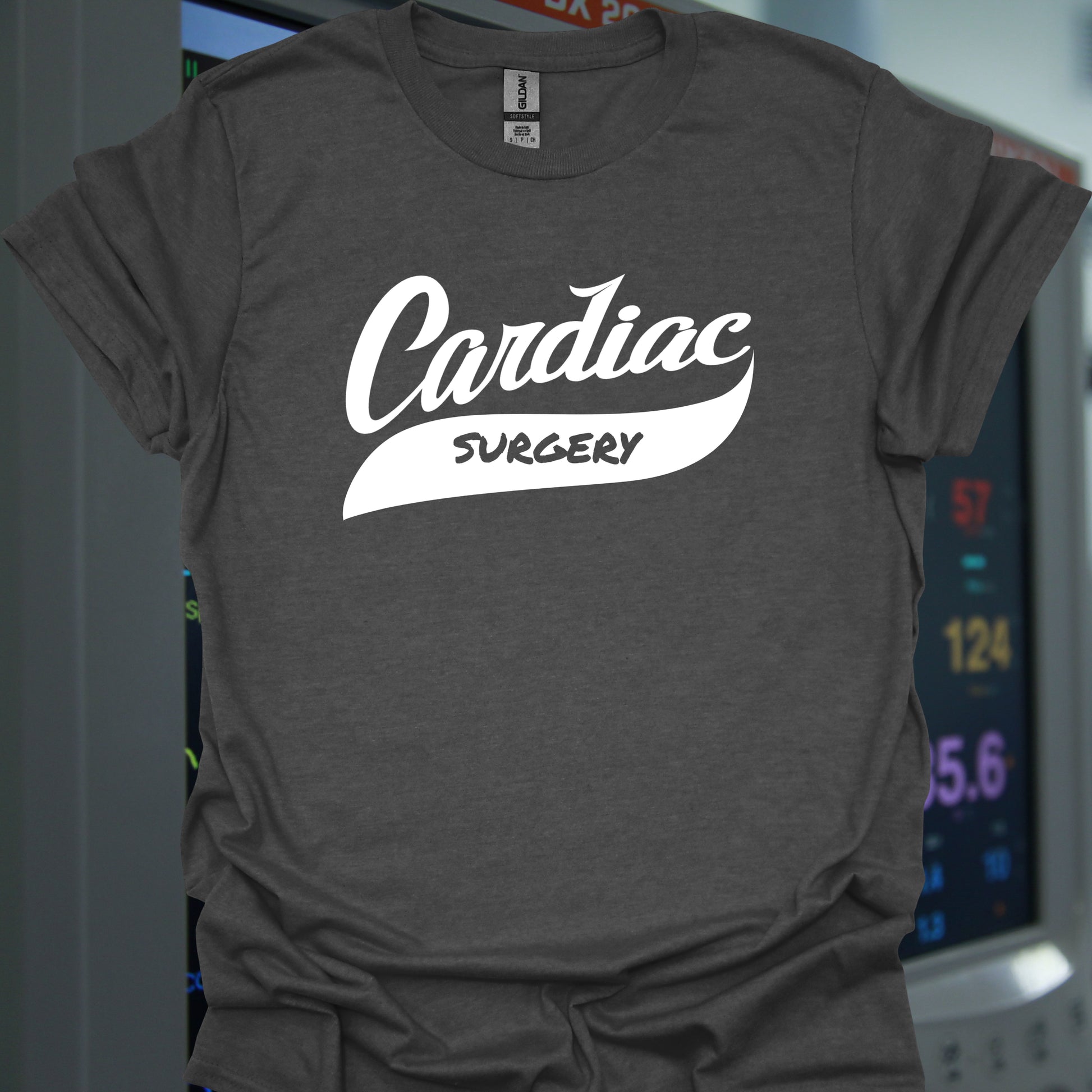 Cardiac Surgery Varsity T-Shirt – Team Spirit for OR Heroes-Dark Heather Grey-Health Gear Shop