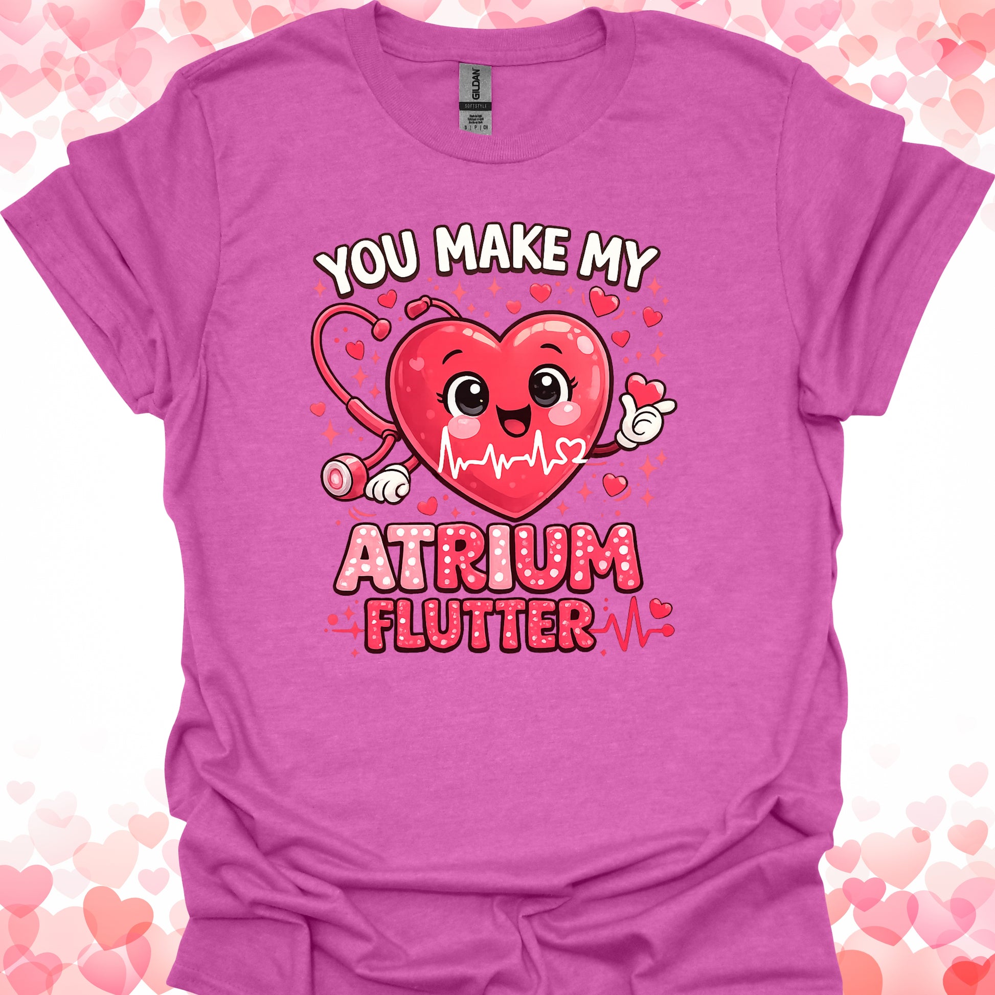 You Make My Atrium Flutter Valentine's Day Nurse T-Shirt-Heather Berry-Health Gear Shop