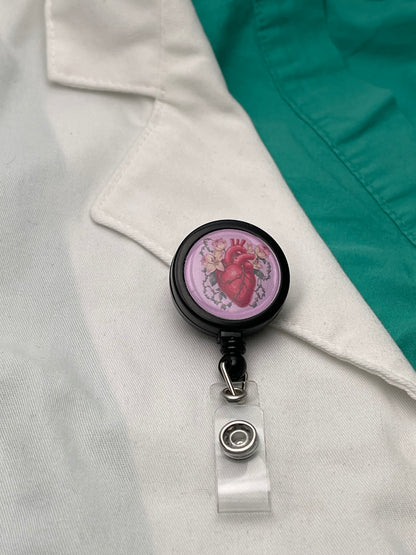 Botanical Floral Heart Anatomy ID Badge Reel-Health Gear Shop
