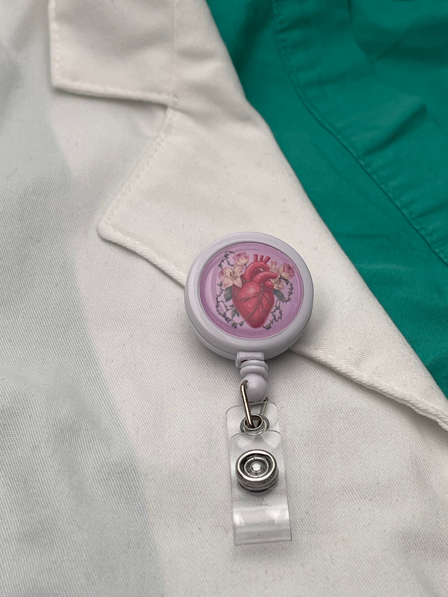 Botanical Floral Heart Anatomy ID Badge Reel-Health Gear Shop