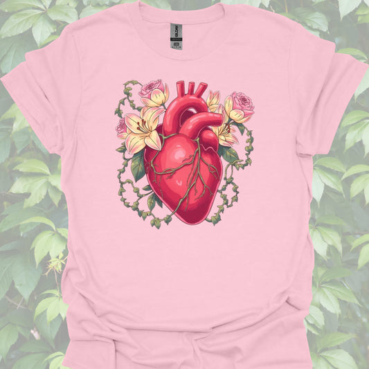 Anatomical Heart Floral Tee — Botanical Medical Heart T-Shirt-Light Pink-Health Gear Shop