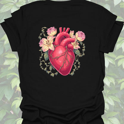 Anatomical Heart Floral Tee — Botanical Medical Heart T-Shirt-Black-Health Gear Shop