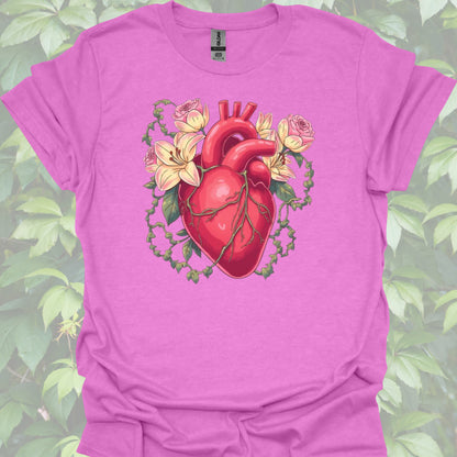 Anatomical Heart Floral Tee — Botanical Medical Heart T-Shirt-Heather Radiant Orchid-Health Gear Shop