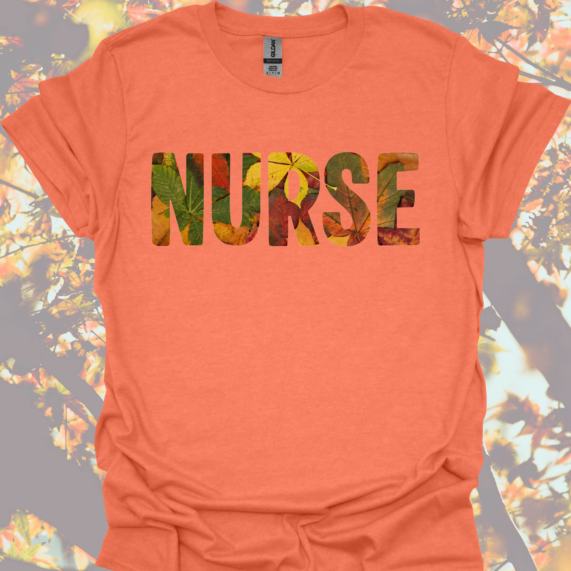 Nurse Beautiful Fall Autumn Leaves T-Shirt Heather Orange-Health Gear Shop