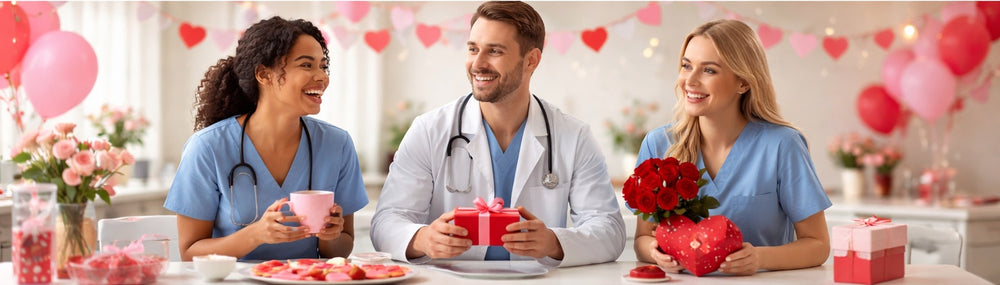 nurses and doctors celebrating valentines day