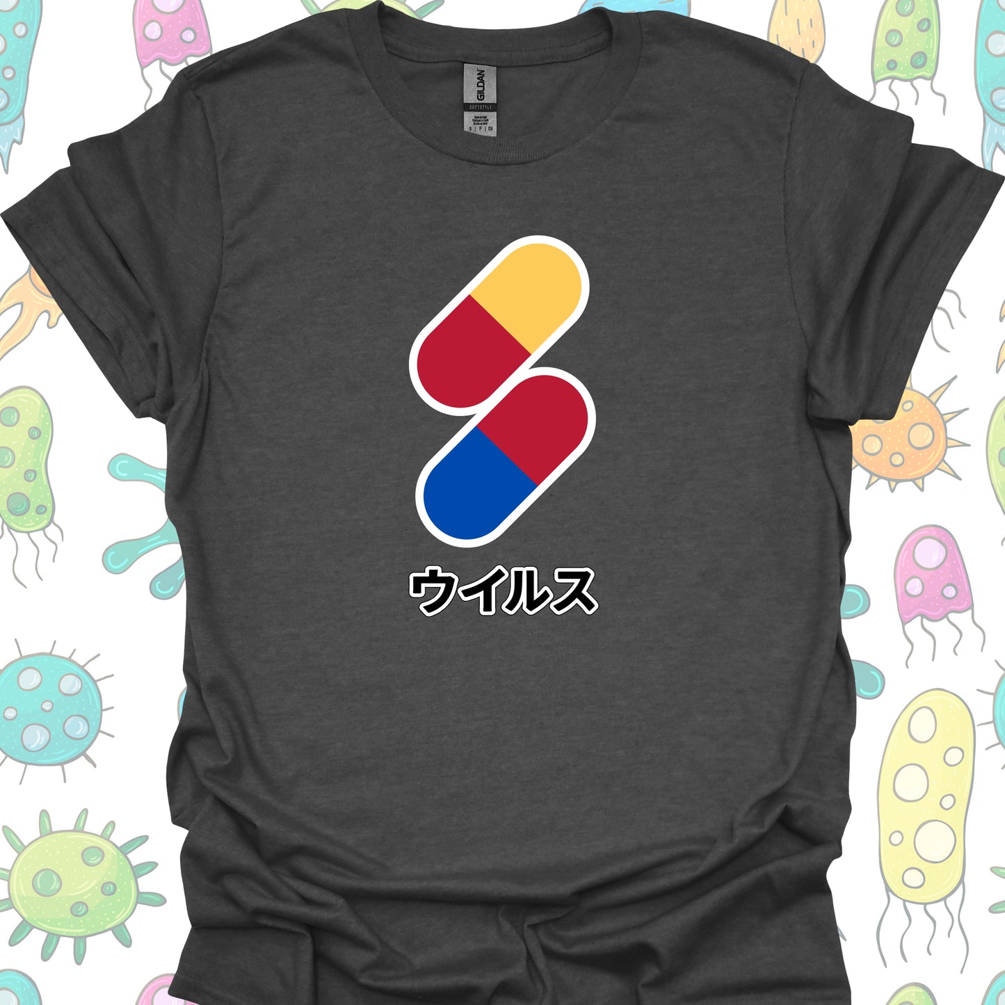 Retro Viral Pills Japanese T-Shirt-Dark Heather Grey-Health Gear Shop